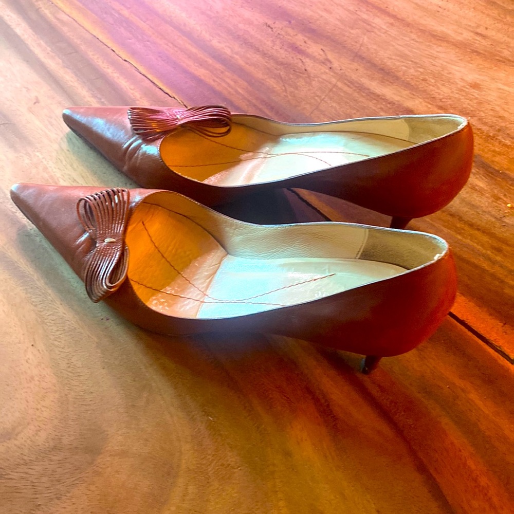 Kate Spade cognac, leather kitten heels